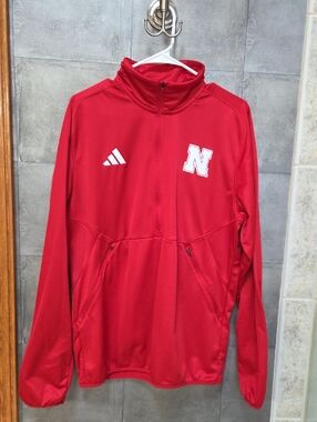 Adidas Red Nebraska 'N' Huskers Quarter-Zip Pullover Mens L Large New